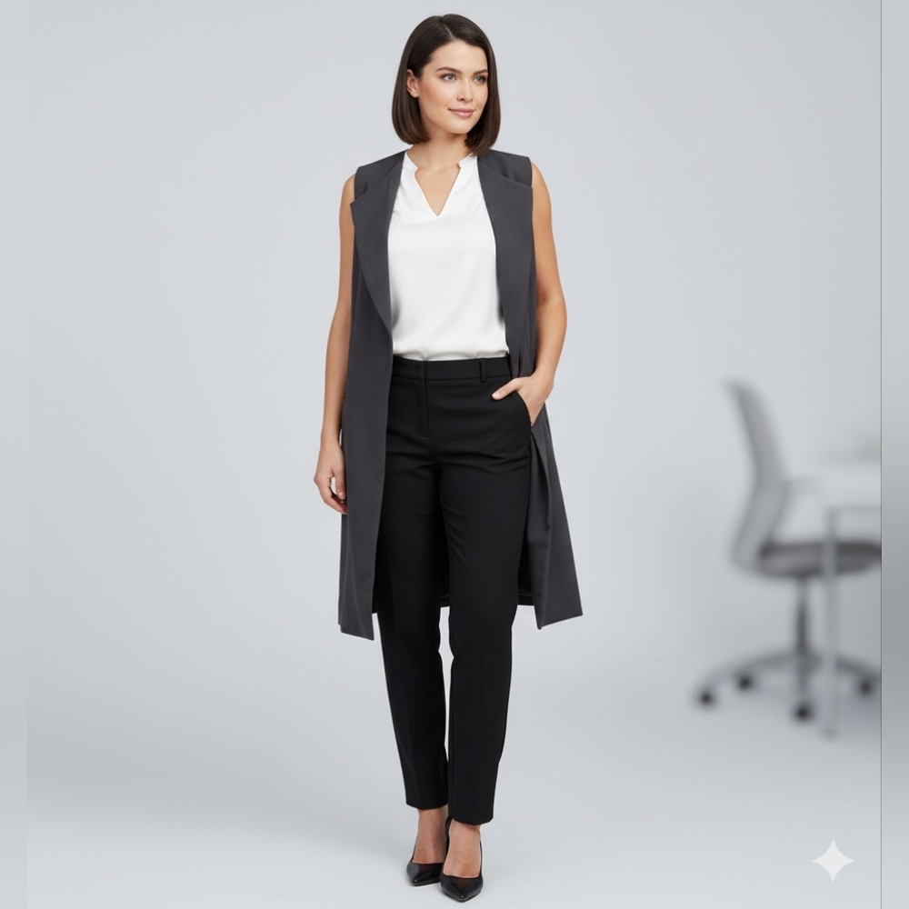 Vest Longline Open Sleeveless Blazer Black Press